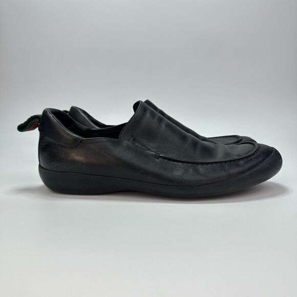 Gucci Italy Black Leather Slip On Casual Loafers Shoes 132616 Men's Size 11 D - Picture 1 of 10